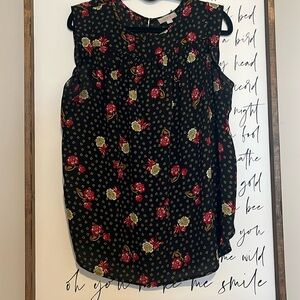 Loft Outlet L Women's Black Floral Sleeveless Blouse
